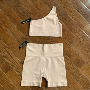 Setactive Amethyst (light pink) Set: Biker Shorts& One shoulder bra (new w/tags)